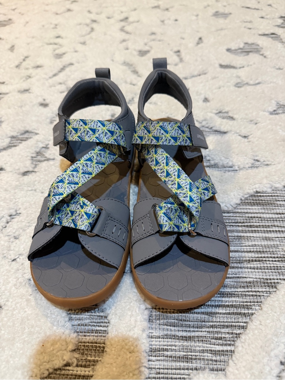 Livie & Luca New Kids size 3 Gray Sandals with Blue-Green Patterned Straps Ziggy - Picture 2 of 5